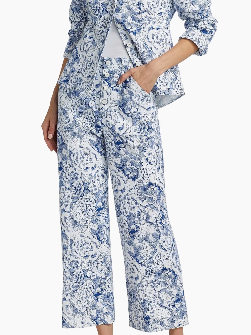 Cinq a Sept Tous Les Jours Pants- White/Dark Cerulean Floral Print NWT